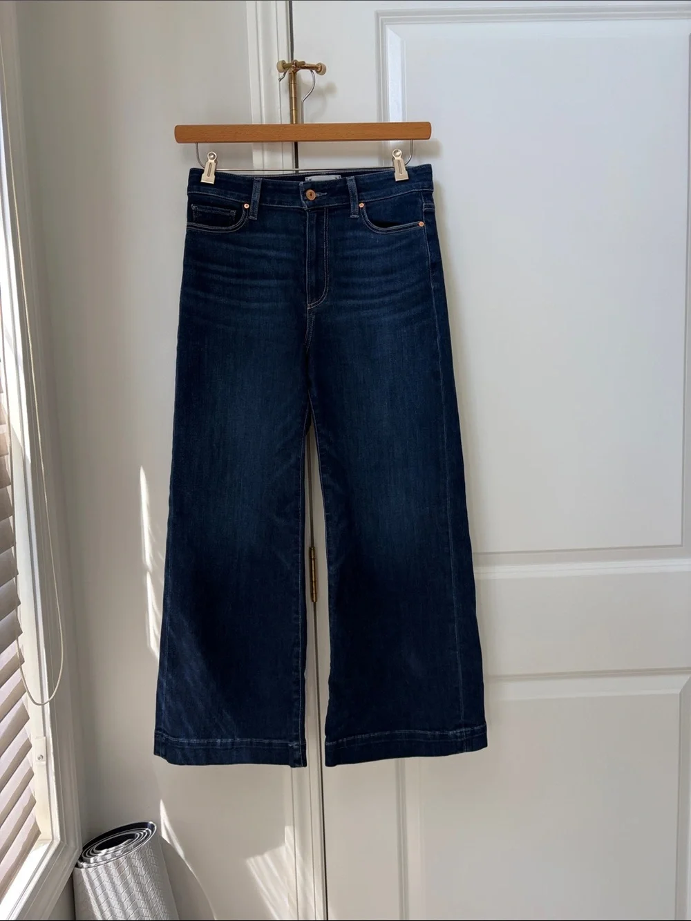 PAIGE Dark Blue Wide-Leg High-Rise Jeans - Picture 1 of 9